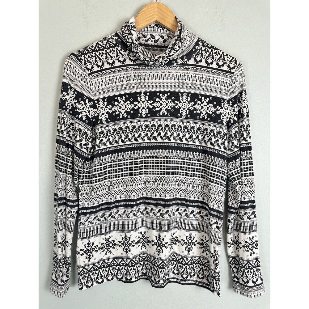 Talbots Petite Therma Warmth Long Sleeve Fair Isle TurtleNeck Top Size Med Pet
